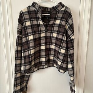 Plaid Fuzzy Cropped Quarter Zip